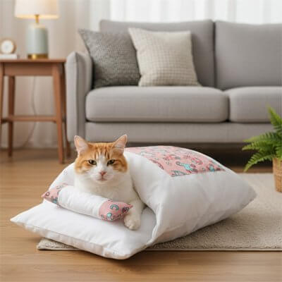 Lit Chaton rose chat attentif