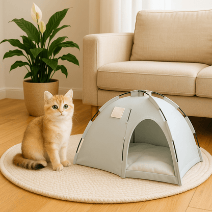 Niche à chat cyan chat curieux