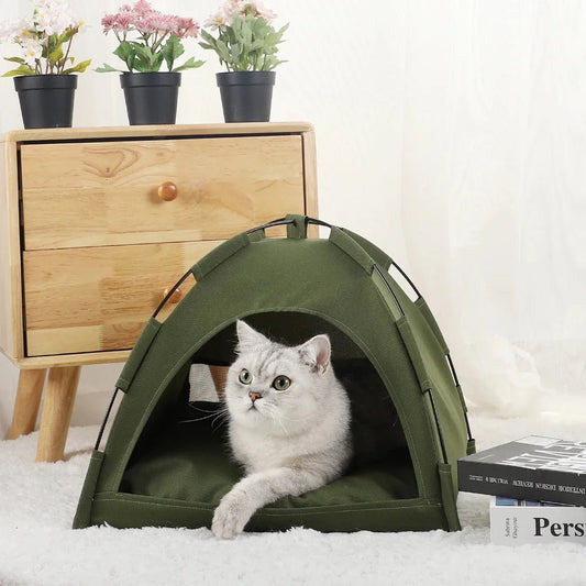 niche à chat vert militaire chat relaxe