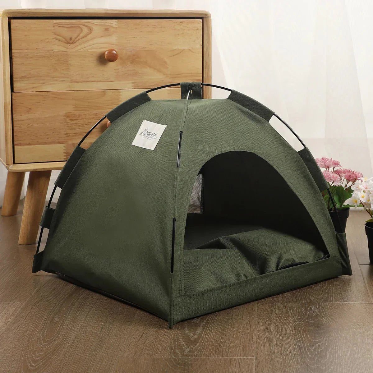 niche à chat vert militaire confortable