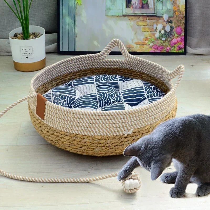 Panier pour chat coussin bleu