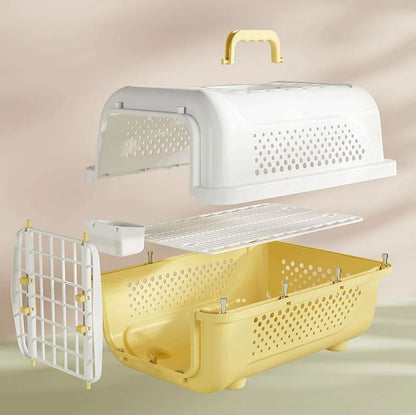 panier transport chat jaune blanc pièces en détails