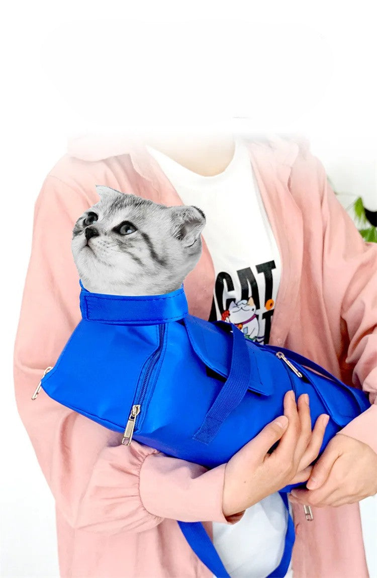 Sac de transport chat bleu chat soutenu