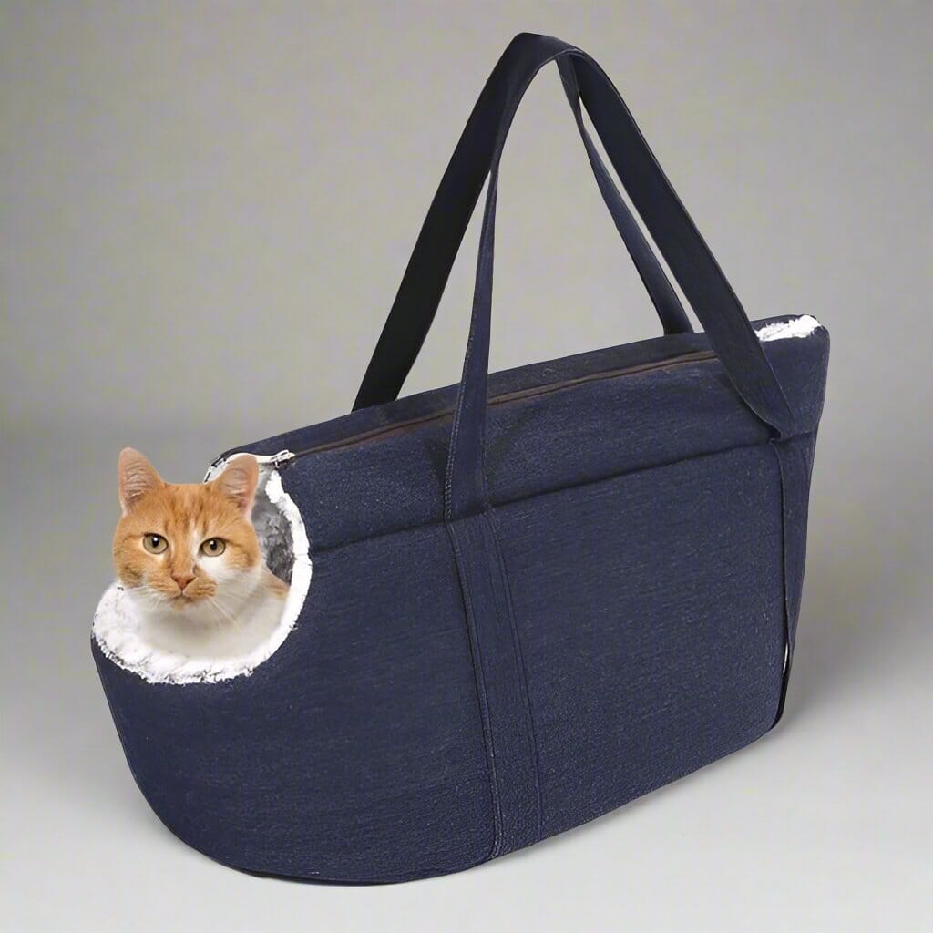 Sac de transport chat bleu marin chat heureux