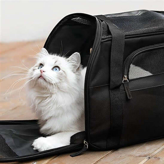 Sac de transport pour chat noir chat surpris