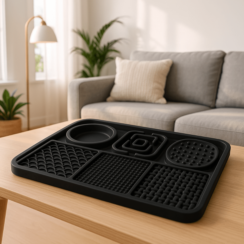 Tapis léchage anti glouton chat noir